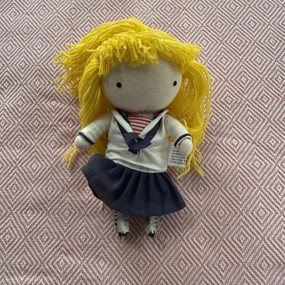 Woolcott Pocket Dolls 1966 Cloth Sailor Girl Doll Blonde Yarn Hair Outfit